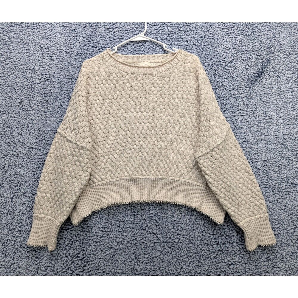 Dreamers by Debut Boho Fisherman Sweater Size M Slouchy Crop Chunky Knit Beige